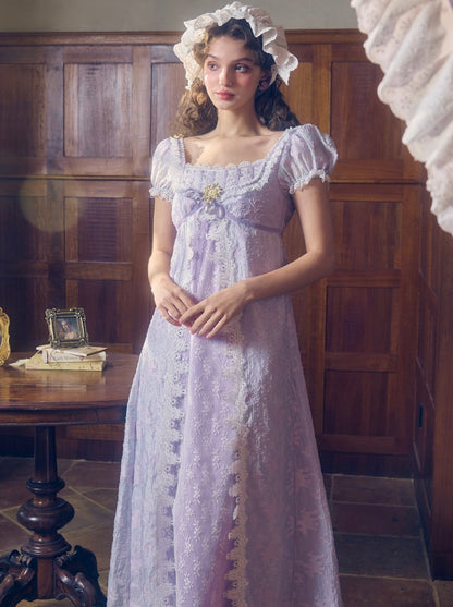 Puff Sleeve Princess Long Purple Dress