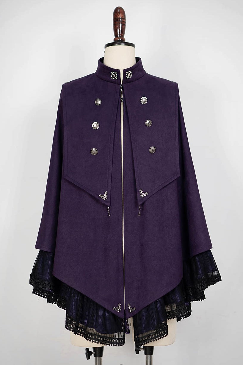 【9月5日予約締切】Dark Purple Gothic Chain Layered Lace Cape Coat(Short Length/Long Length)