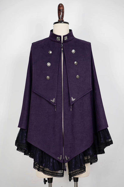 【9月5日予約締切】Dark Purple Gothic Chain Layered Lace Cape Coat(Short Length/Long Length)