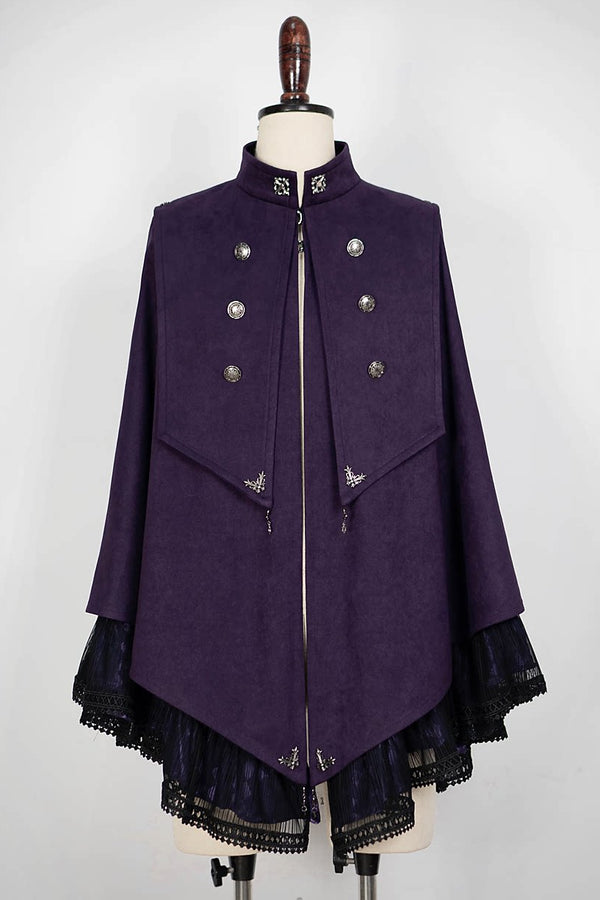 【9月5日予約締切】Dark Purple Gothic Chain Layered Lace Cape Coat(Short Length/Long Length)