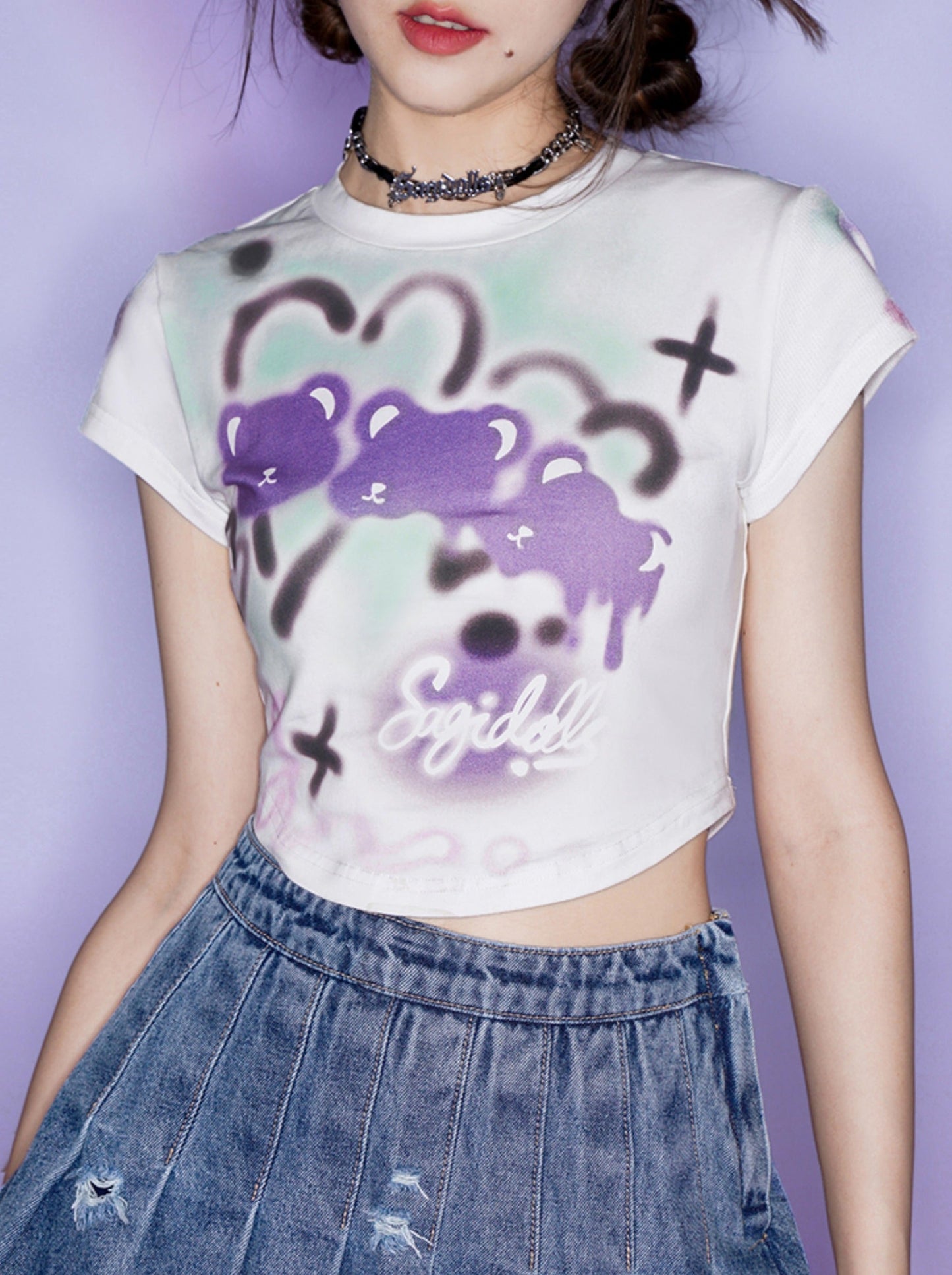 Sweet Cool Bear Print Short Sleeve T-shirt