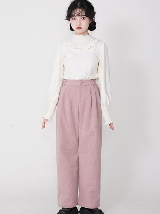 Cut Pink Velvet Casual Straight Pants