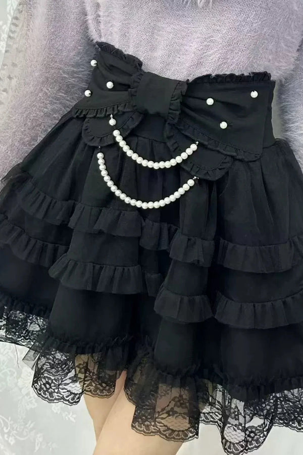Ribbon Ruffle Sweet Doll Skirt