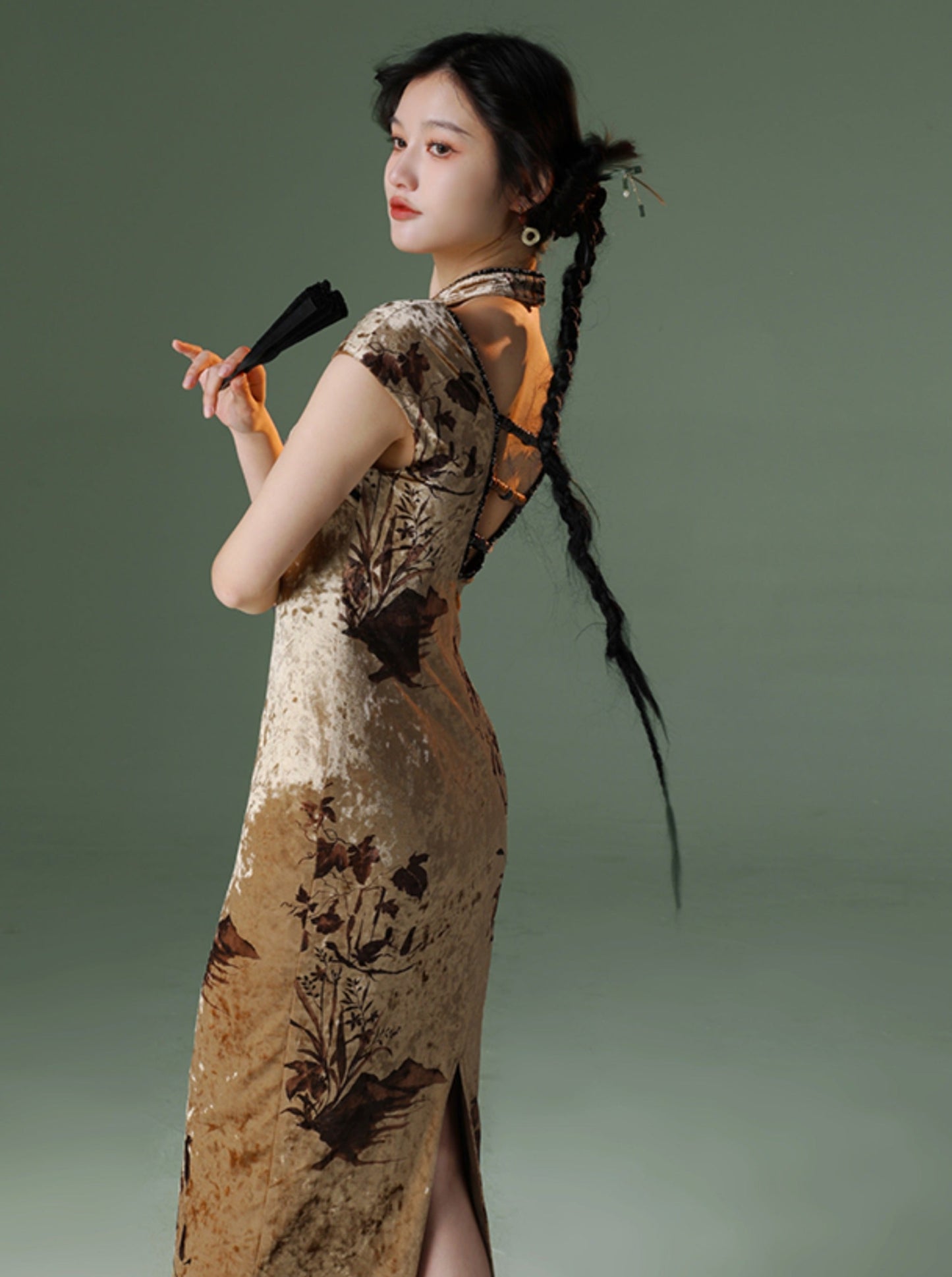 Gold Velvet Cheongsam Dress
