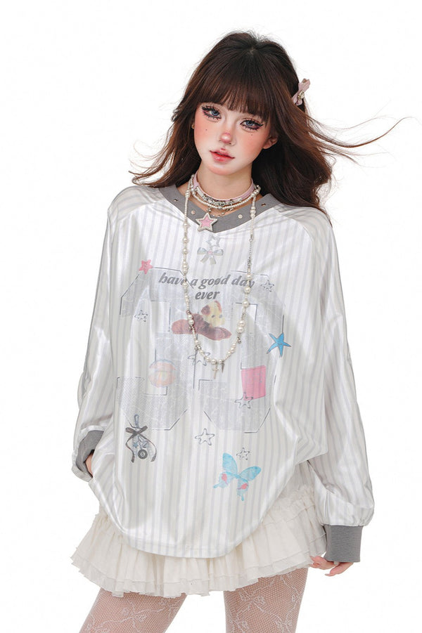 コリアンストライプスリムスウェットシャツ