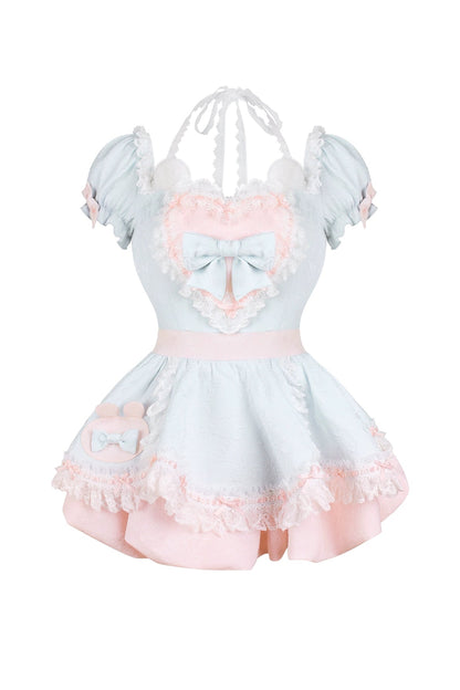 ブルーラブドレス+ホワイトバブルパンツ