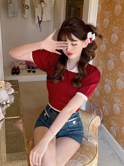 Doll Collar Summer Knit Sweater Top