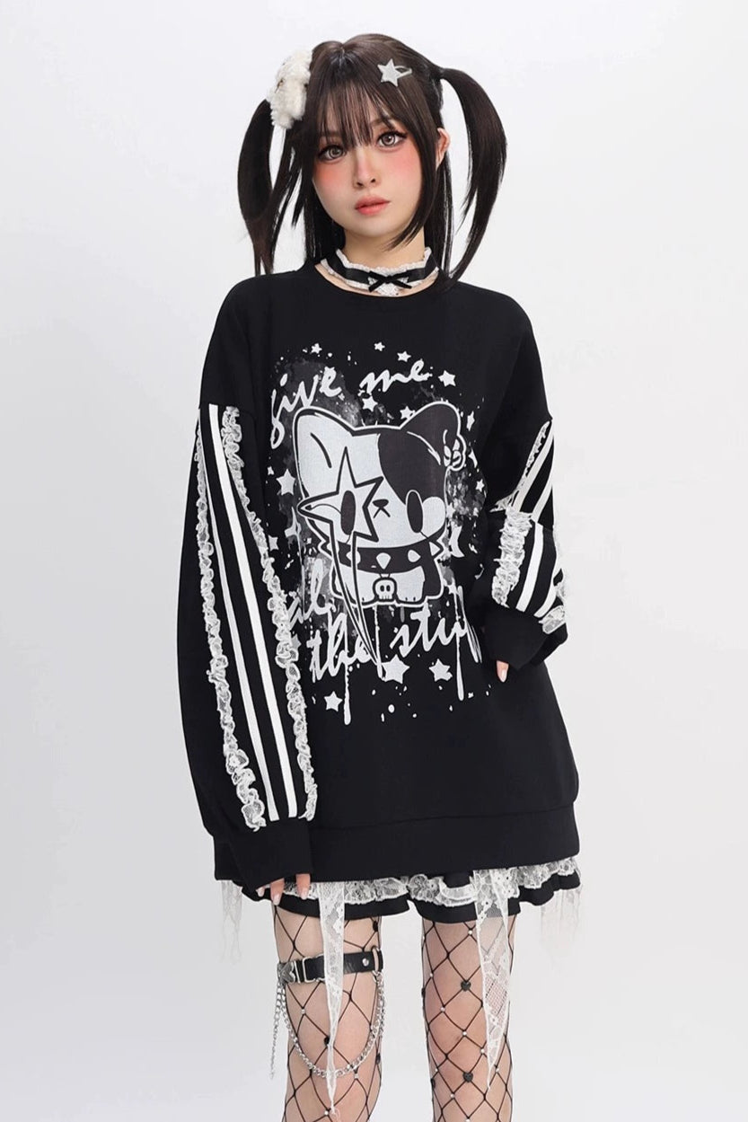 Bag Lace-up Design Loose Dark Top