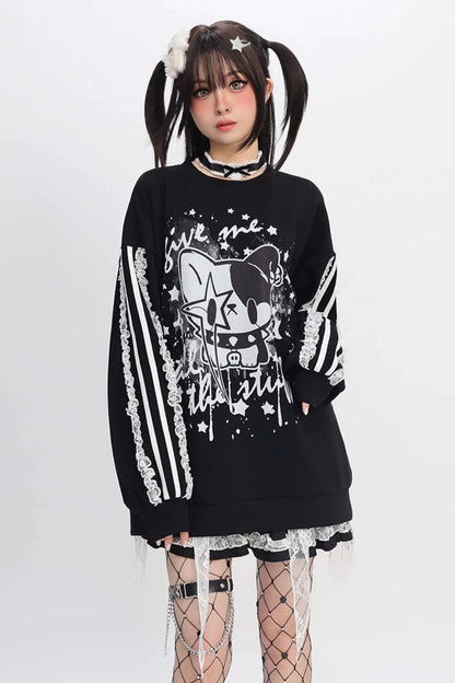 Bag Lace-up Design Loose Dark Top