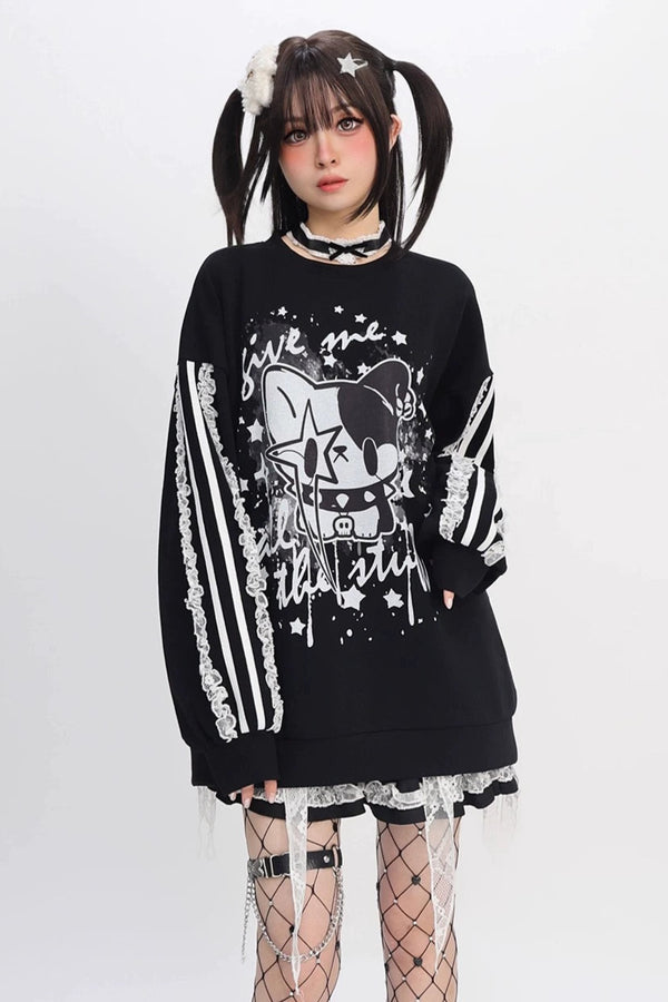 Bag Lace-up Design Loose Dark Top