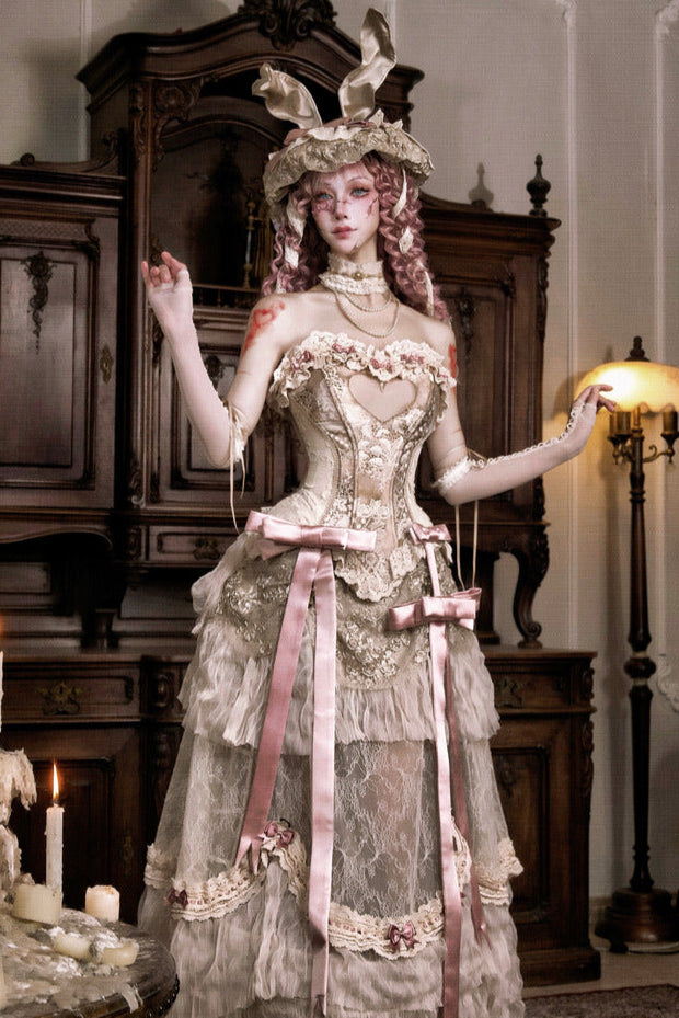 French Elegant Lolita Long Skirt + Hip Cushion Brace Skirt + Big Bow