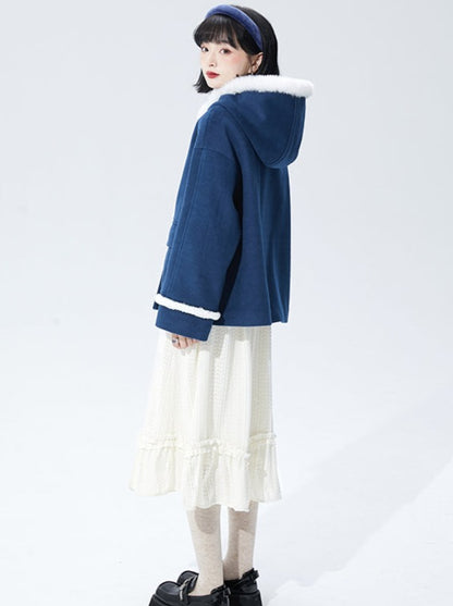 Boa Hooded Horn Button Wool Coat