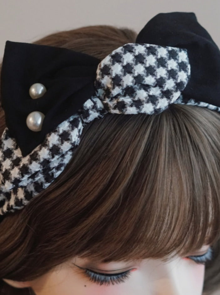 Staggered ribbon pearl headband