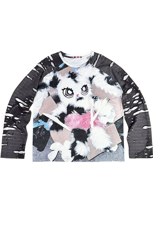 Bunny Print Placket Sleeve Top