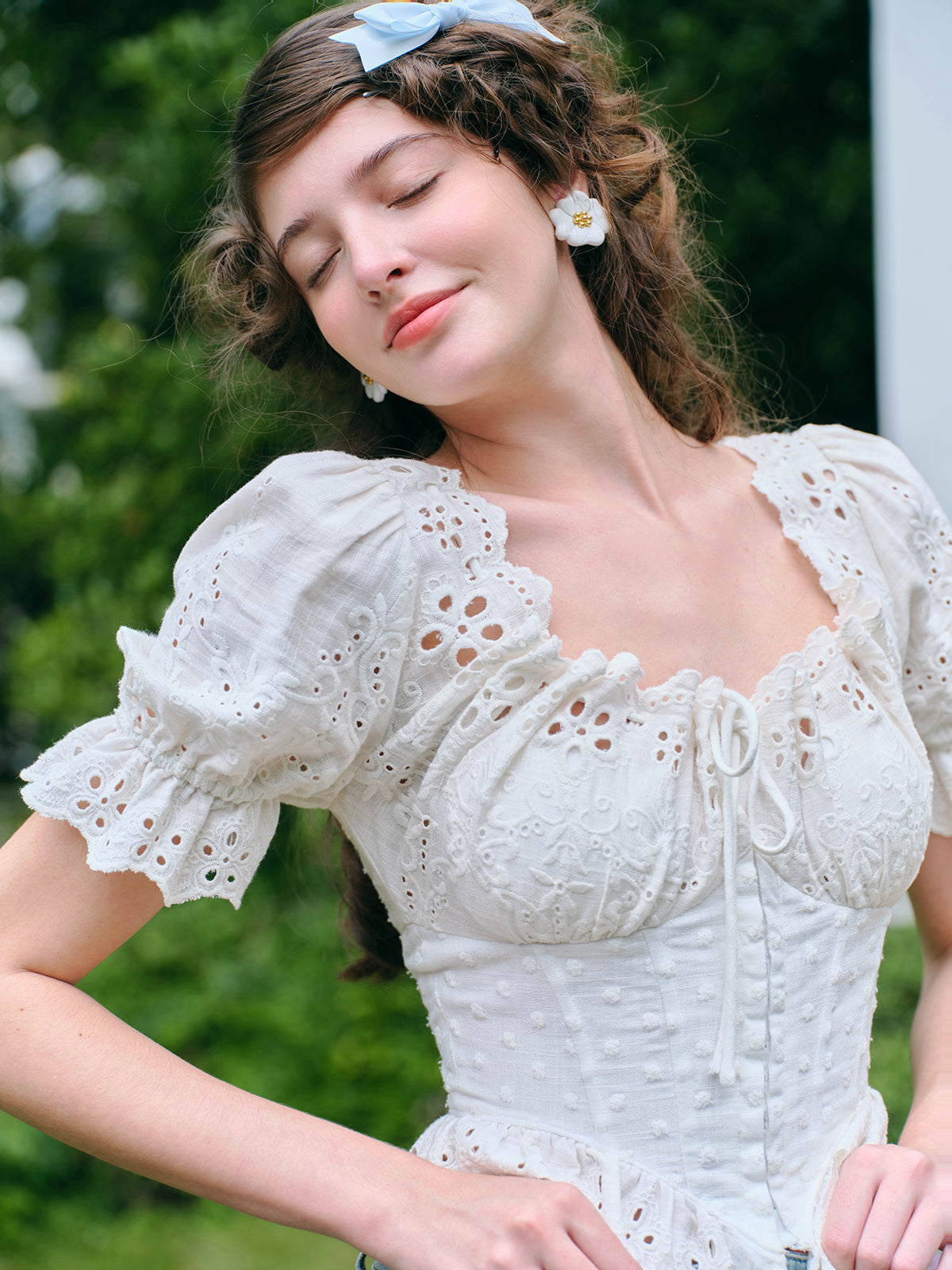 Puff Sleeve Sweet Pure White Short Top