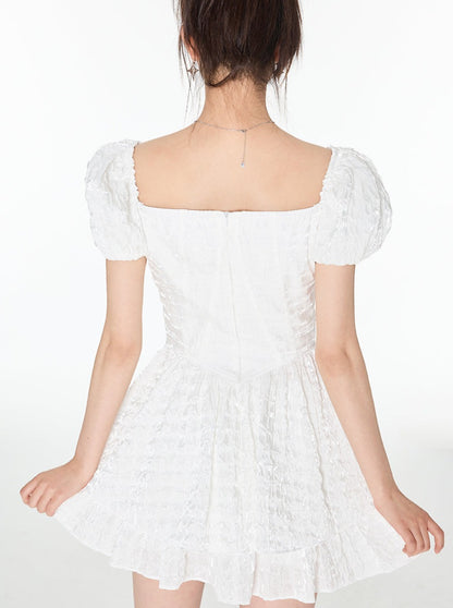 Blow Race Up West Puff Sleeve Tops + Flare Lace Skirt