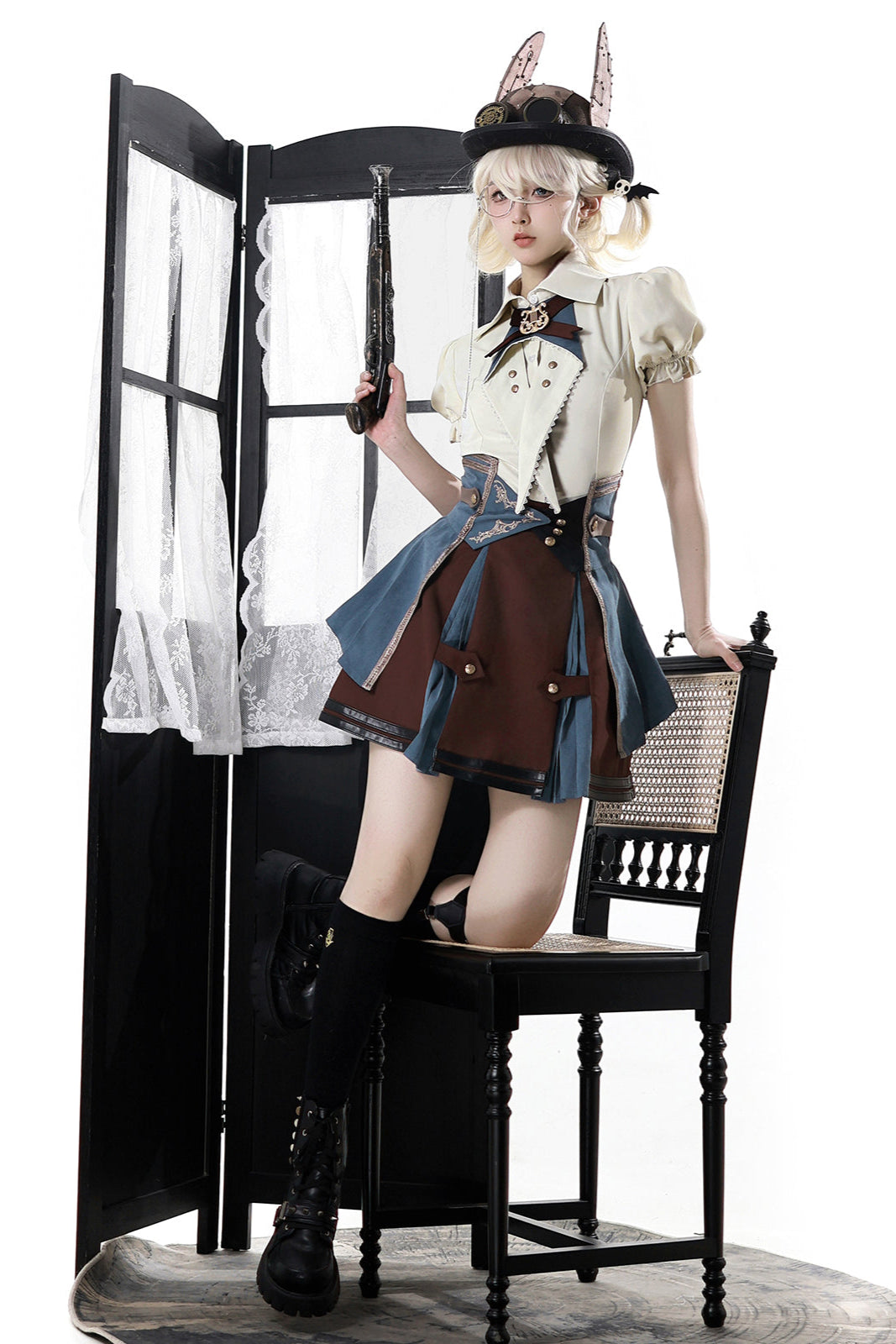 【予約商品】英国風カレッジシャツ+スカート+ベルト