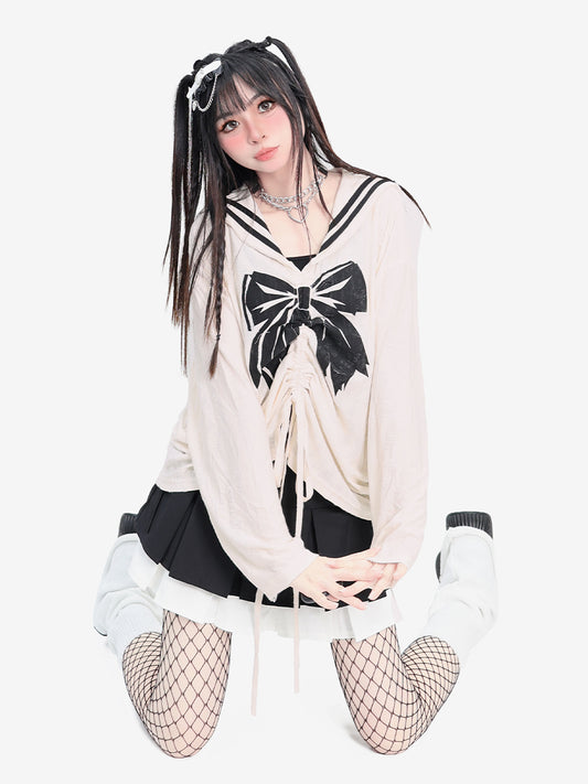 [New 95% off] cat wish original [end of the century girl] Abi broke the ground and broke the hole navy collar top spring