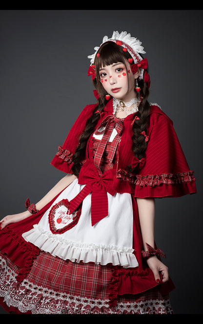 [Reservation product]Sweet Red Check Ribbon Dress [Little Red Riding Hood Outfit]