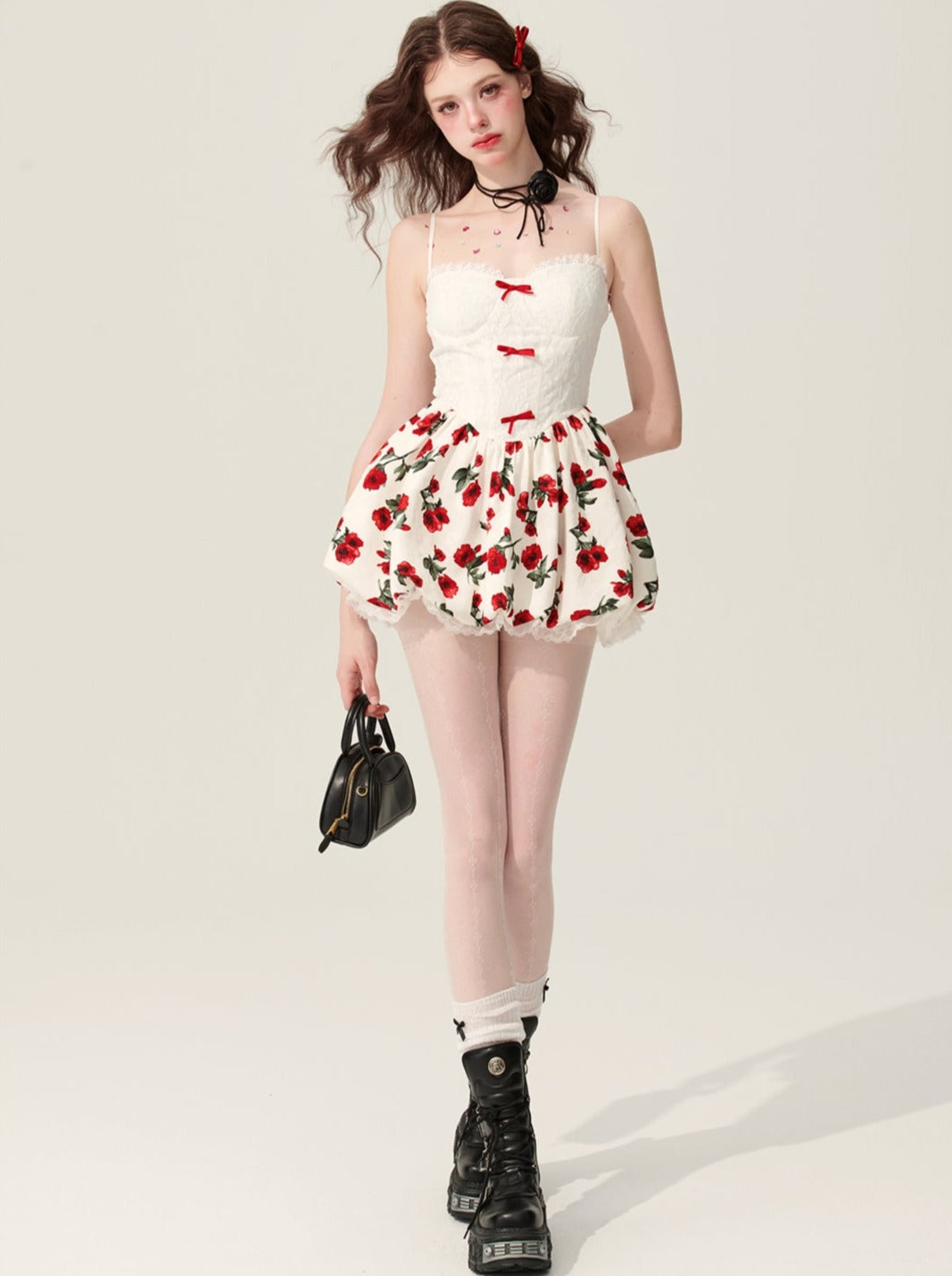 [5월 31일 20시 판매] 소예 눈 진주 정맥 흰색 꽃무늬 원피스 여성 여름 푹신한 스커트