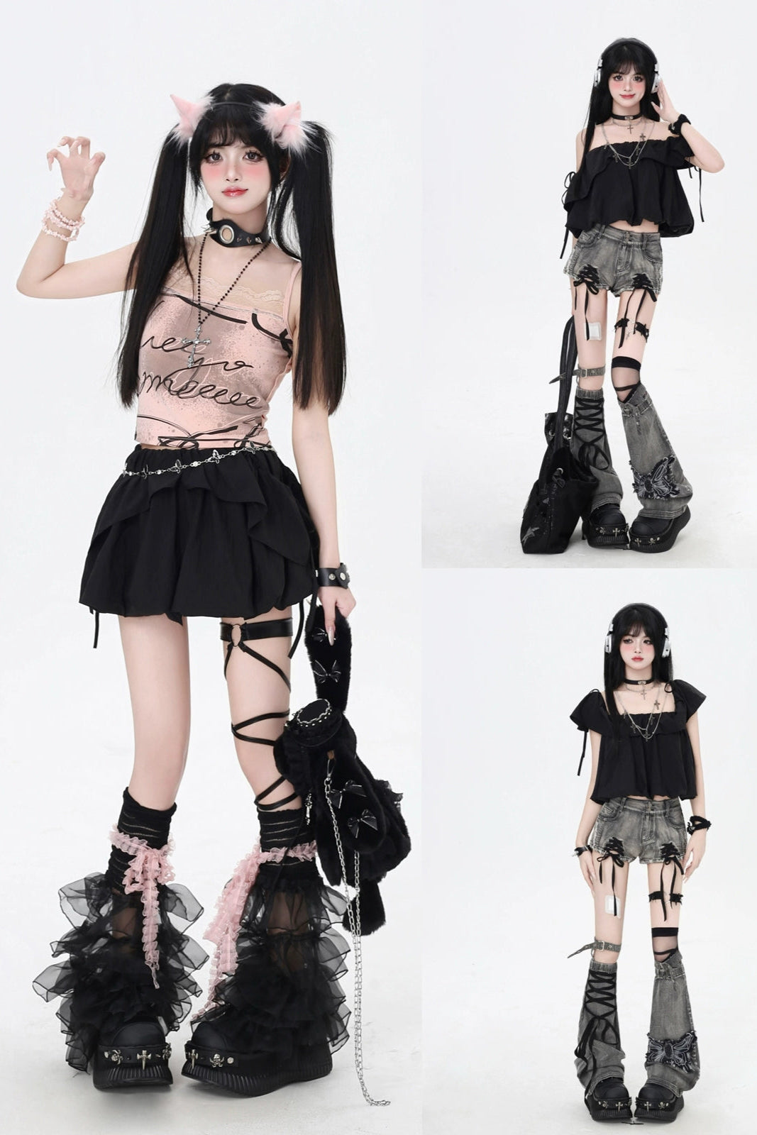 3-Style One-Shoulder Drawstring Top & Skirt