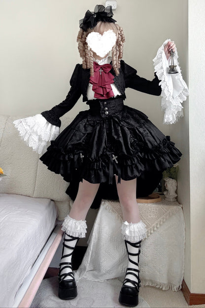【12月6日予約締切】クロスノクターンゴシックダーク・ストライプレイヤードトップ＋クロスローズ・ストライププルアップスカート