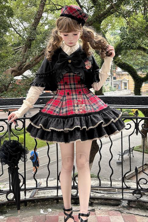 [Reserved product] Sweet Tea Bearitle Idol Check Dress Cape Suit