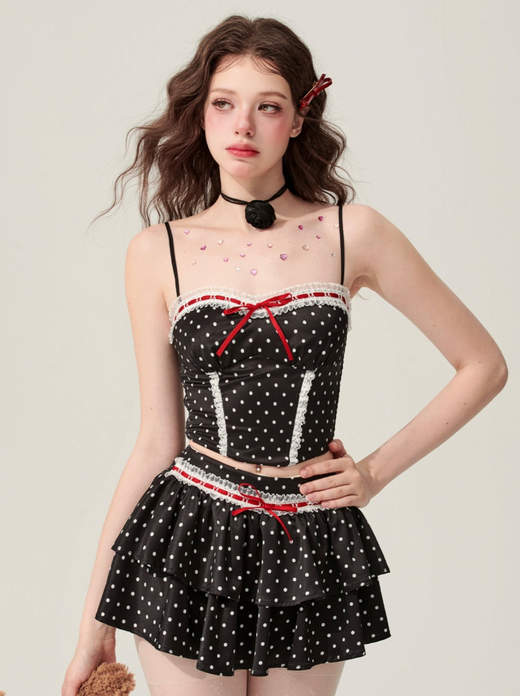 [Reservations] Barbie Black Dot Top + Dot Skirt