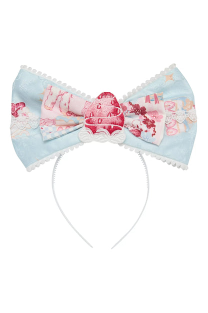 【10月21日予約締切】Pink/Blue Lamb Ear Headband With Detachable Ribbon + Strawberry Embroidered Ribbon KC