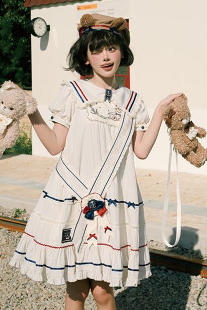 [Reservation deadline on October 8] Navy Bear Original Lolita Fake Two Piece Dress + One Piece + Tops + Suspender Dress