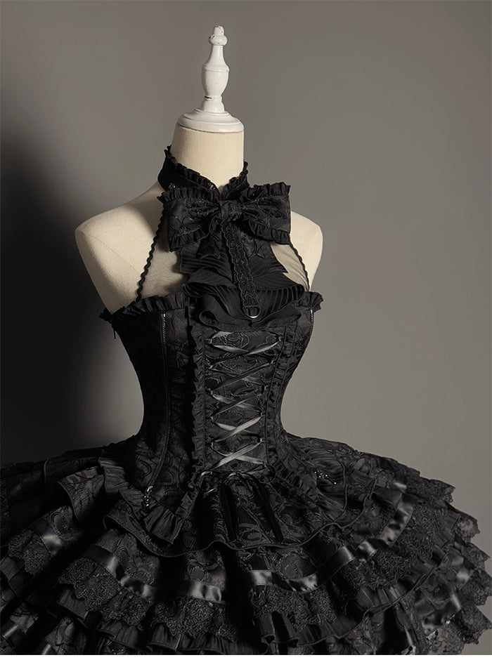 Cat Ear Hat + Dark Punk Halter Ribbon Bustier Dress Setup