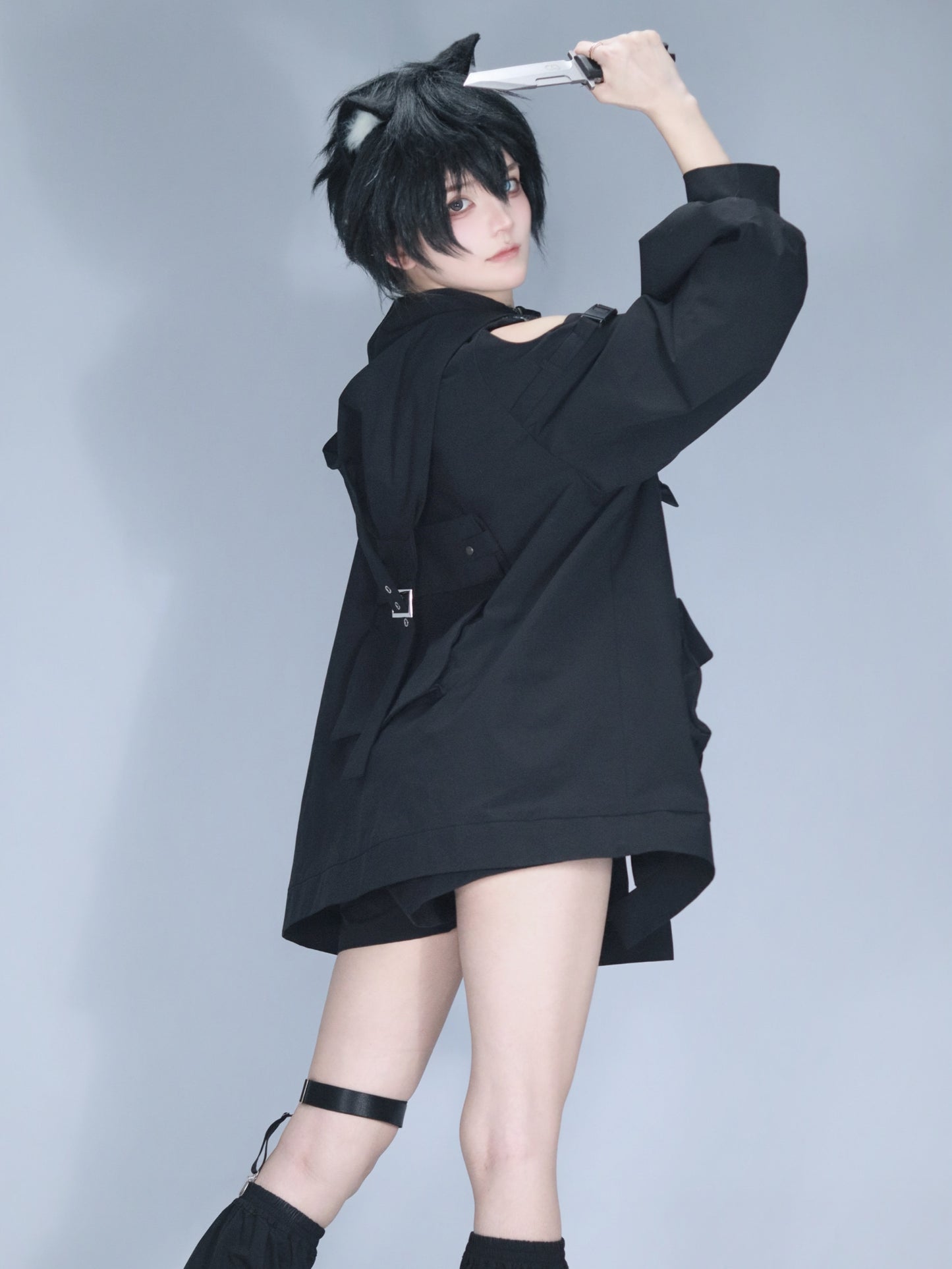 Dark Hooded Jacket + Shorts + Leg Covers