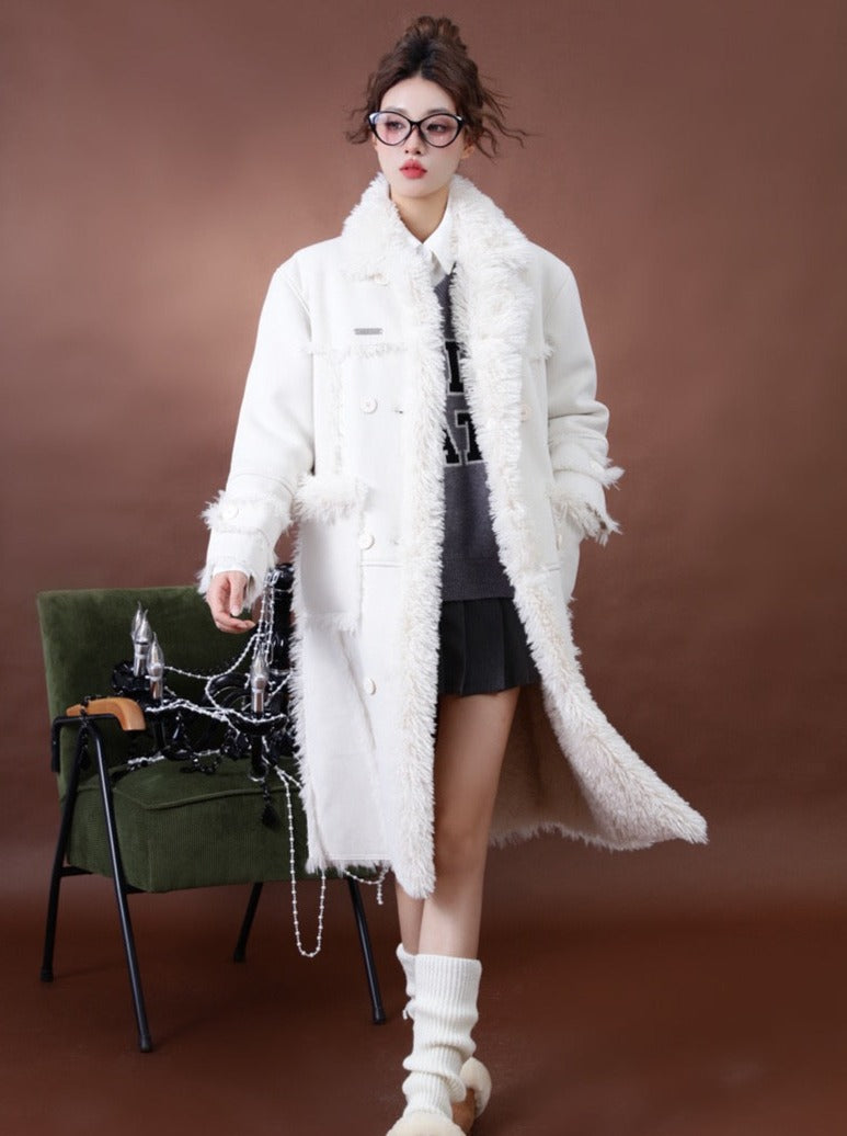 Pure white wool reversible long coat