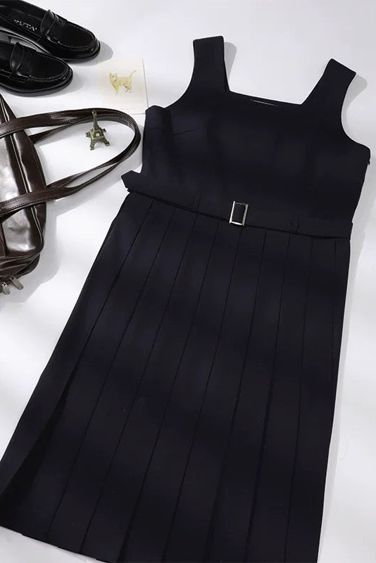 レトロカレッジプリーツベストドレス