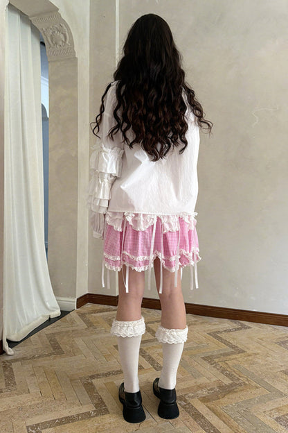 Camisa de patchwork con cuadrícula rosa muñeca