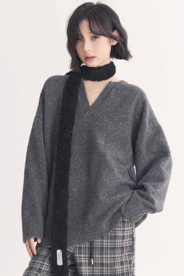 Gravity Museum Women's V-Neck Loose Knit Sweater