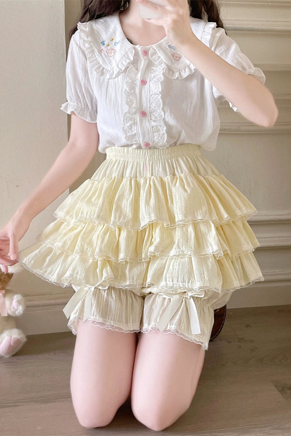 Cute Frilled Tiered Skirt Pants