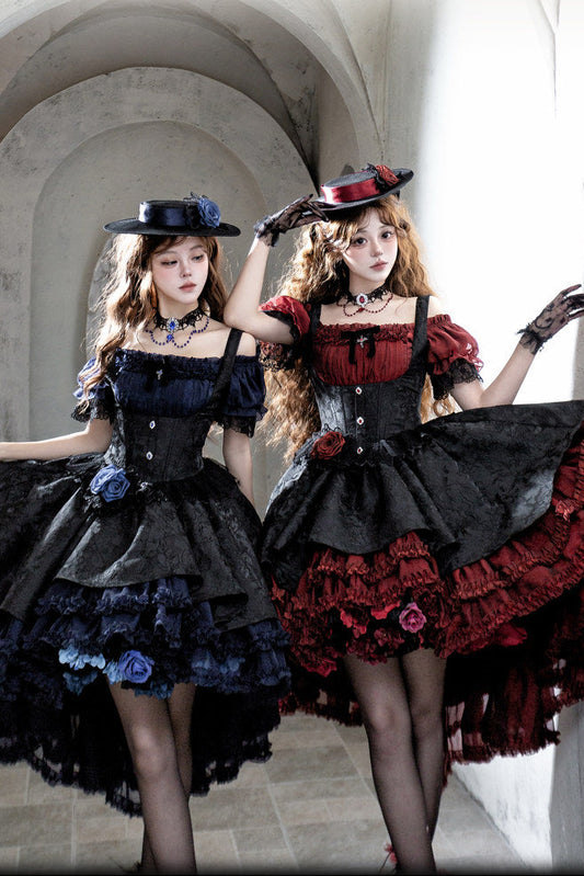Elegant Gothic Rose Mini Dress