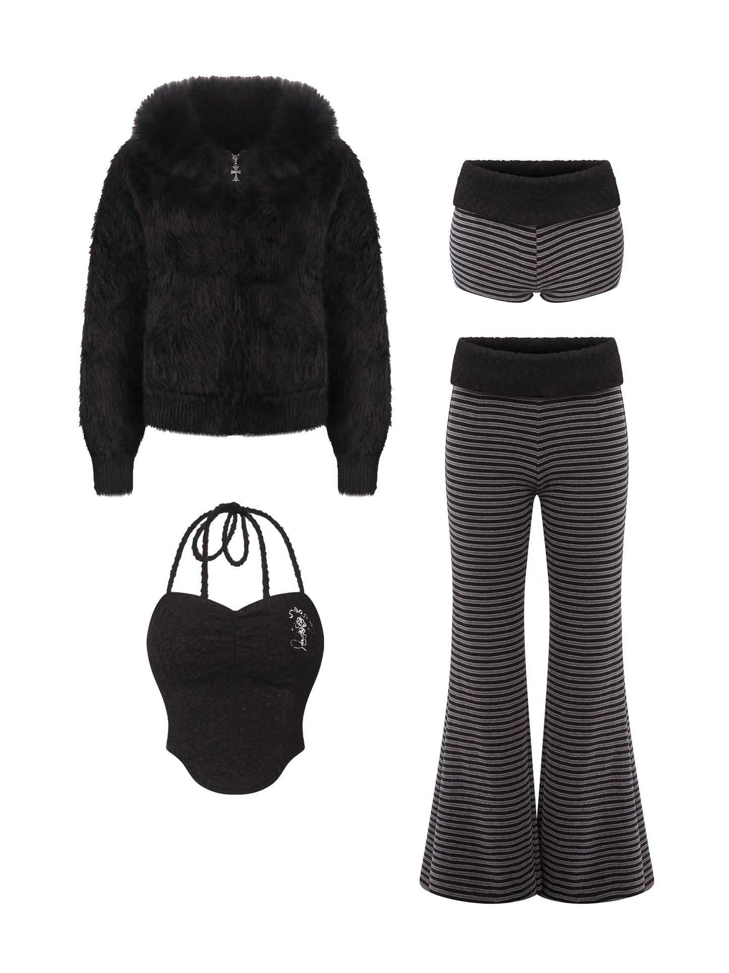 ベルベットブラックサスペンダー+ショートパンツ+ロングパンツ+ジャケット