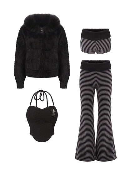 ベルベットブラックサスペンダー+ショートパンツ+ロングパンツ+ジャケット