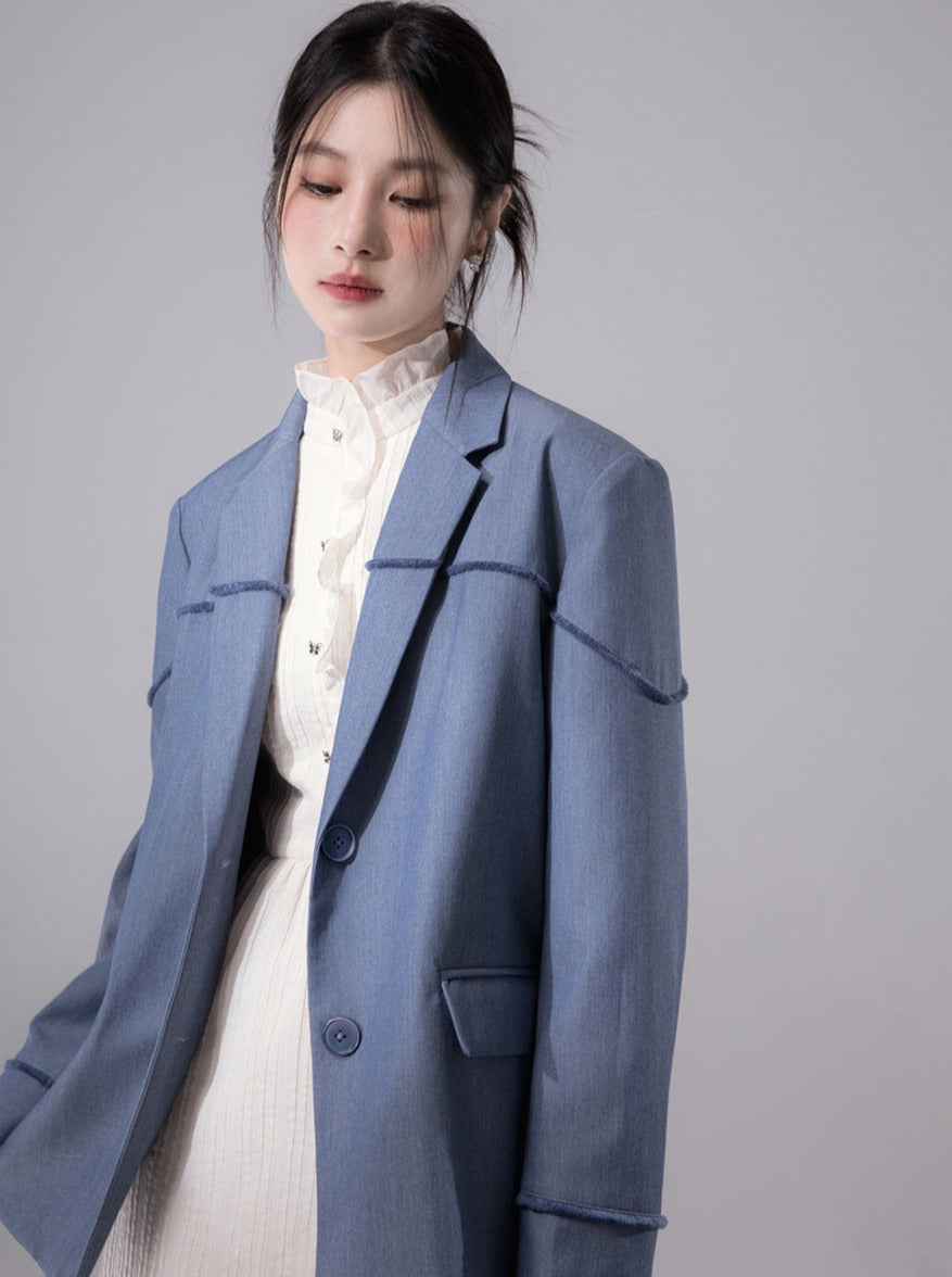 Barrier Blue Raw Edge Split Blazer