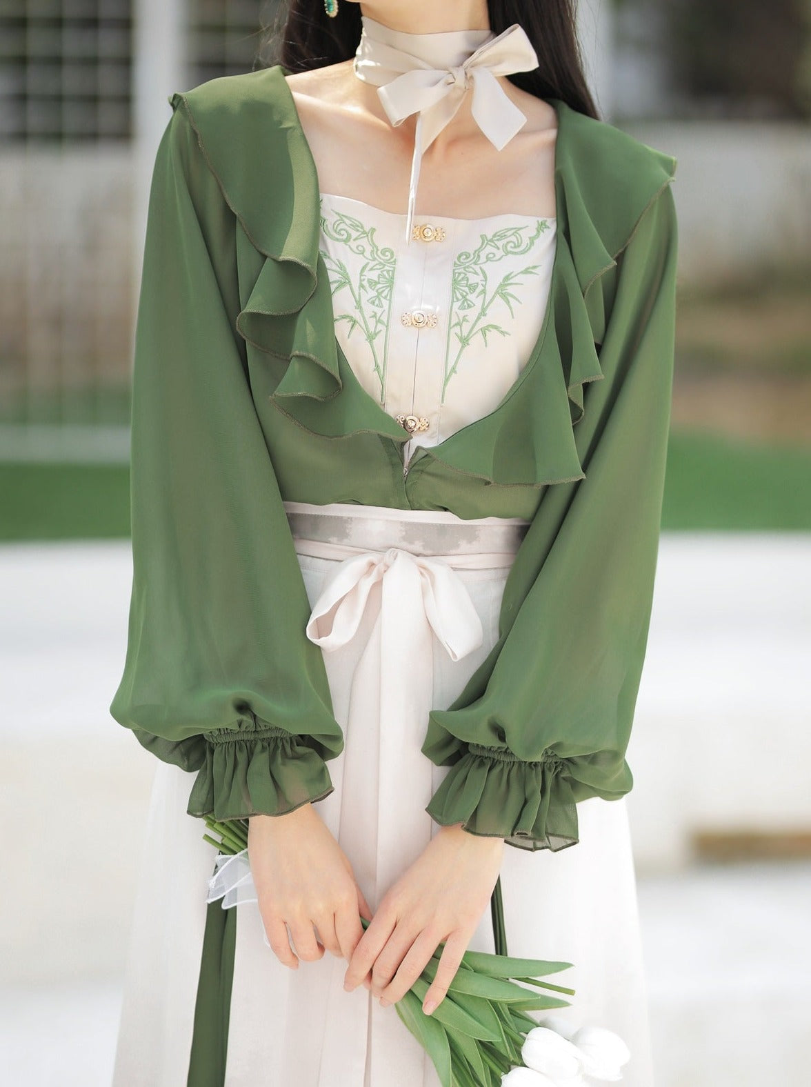 Lolita Elegant Chic China Top + Camisole + Long Skirt + Ribbon