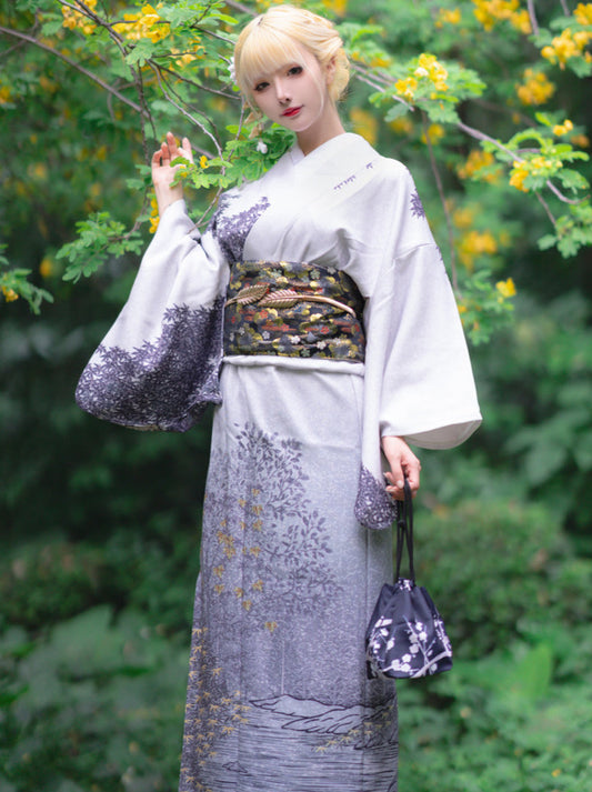 Retro chic asymmetric Japanese pattern kimono 9-piece set 