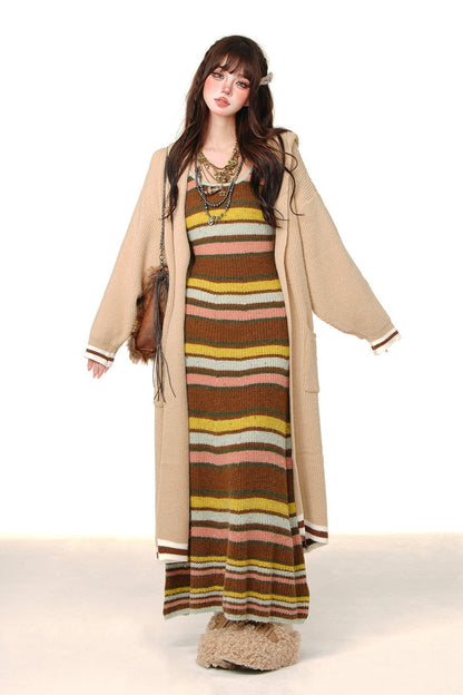 Knitted Slim Striped Long Dress