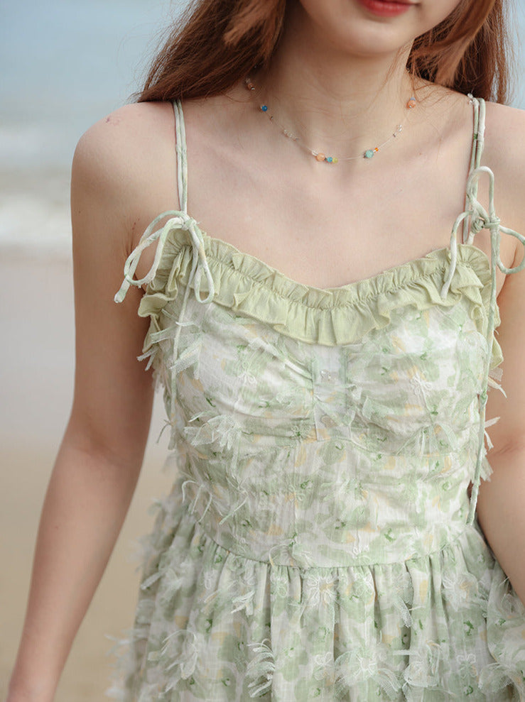 Seaside Vacation Floral Ruffle Ribbon Top + Assassus Dress [Short Long]