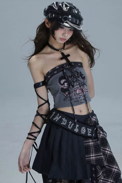 Y2Kパッチワークプリンテッドチューブトップ