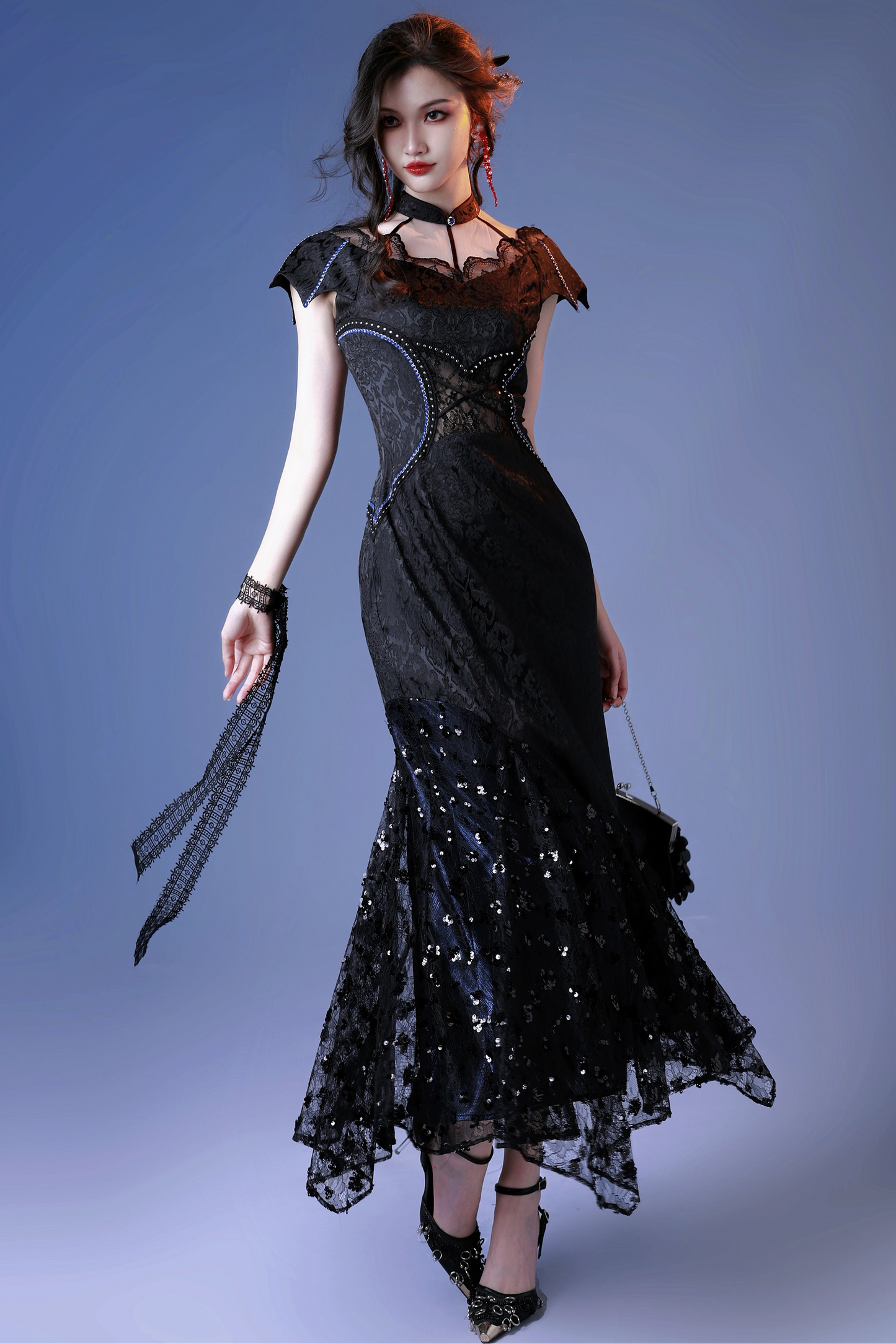 Gothic Lace Fishtail Dress