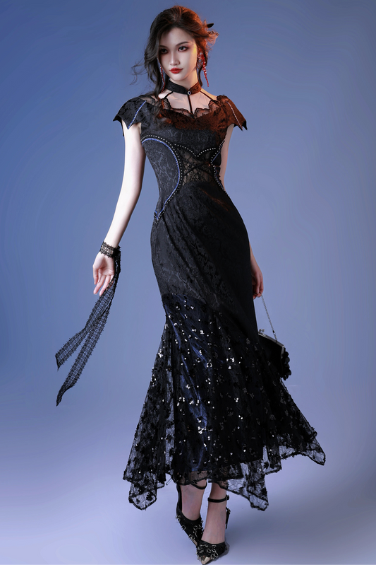 Gothic Lace Fishtail Dress