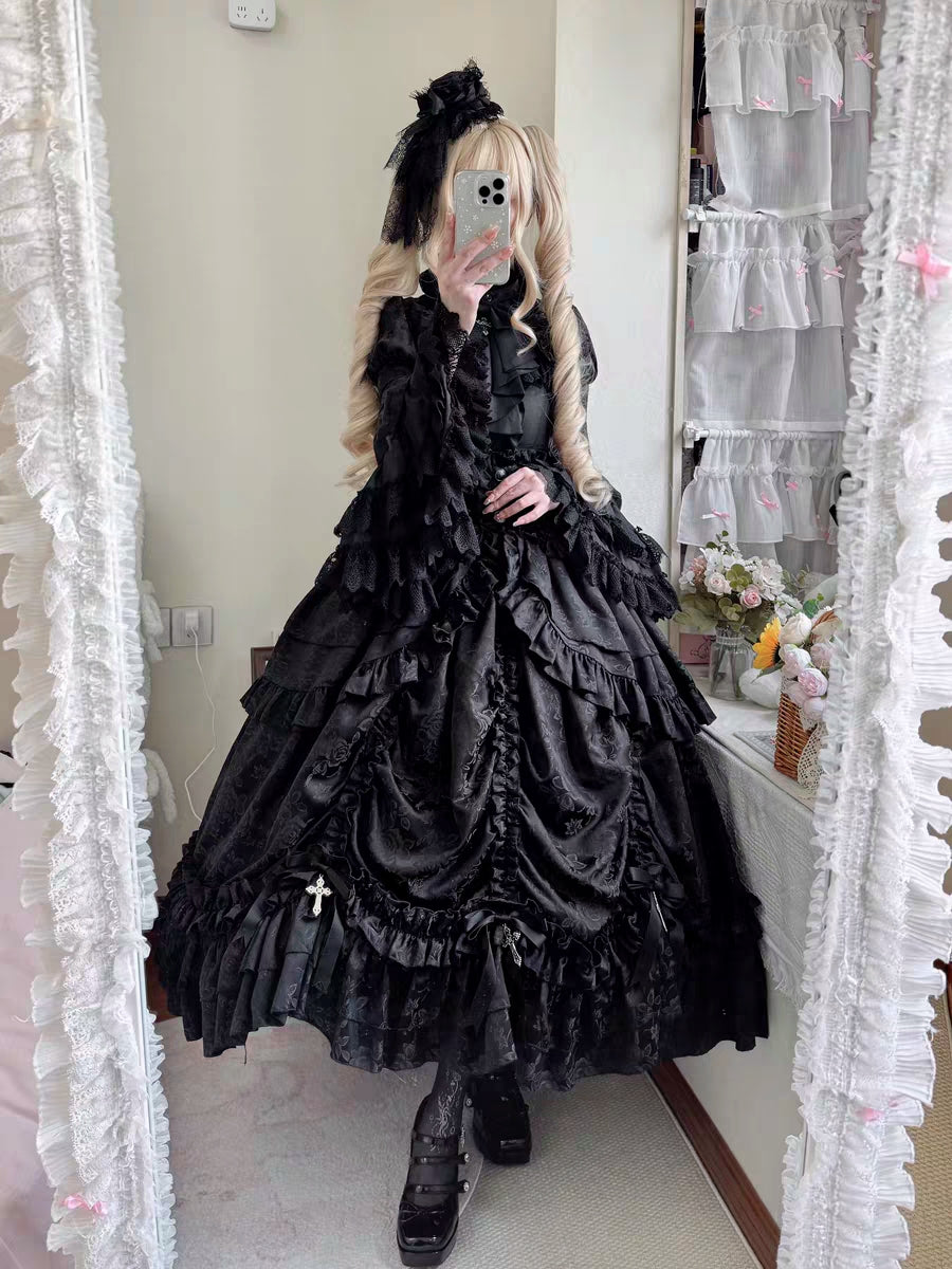 【12月6日予約締切】クロスノクターンゴシックダーク・ストライプレイヤードトップ＋クロスローズ・ストライププルアップスカート