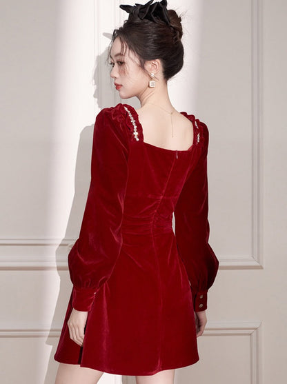 Square Collar Elegant Velvet Dress